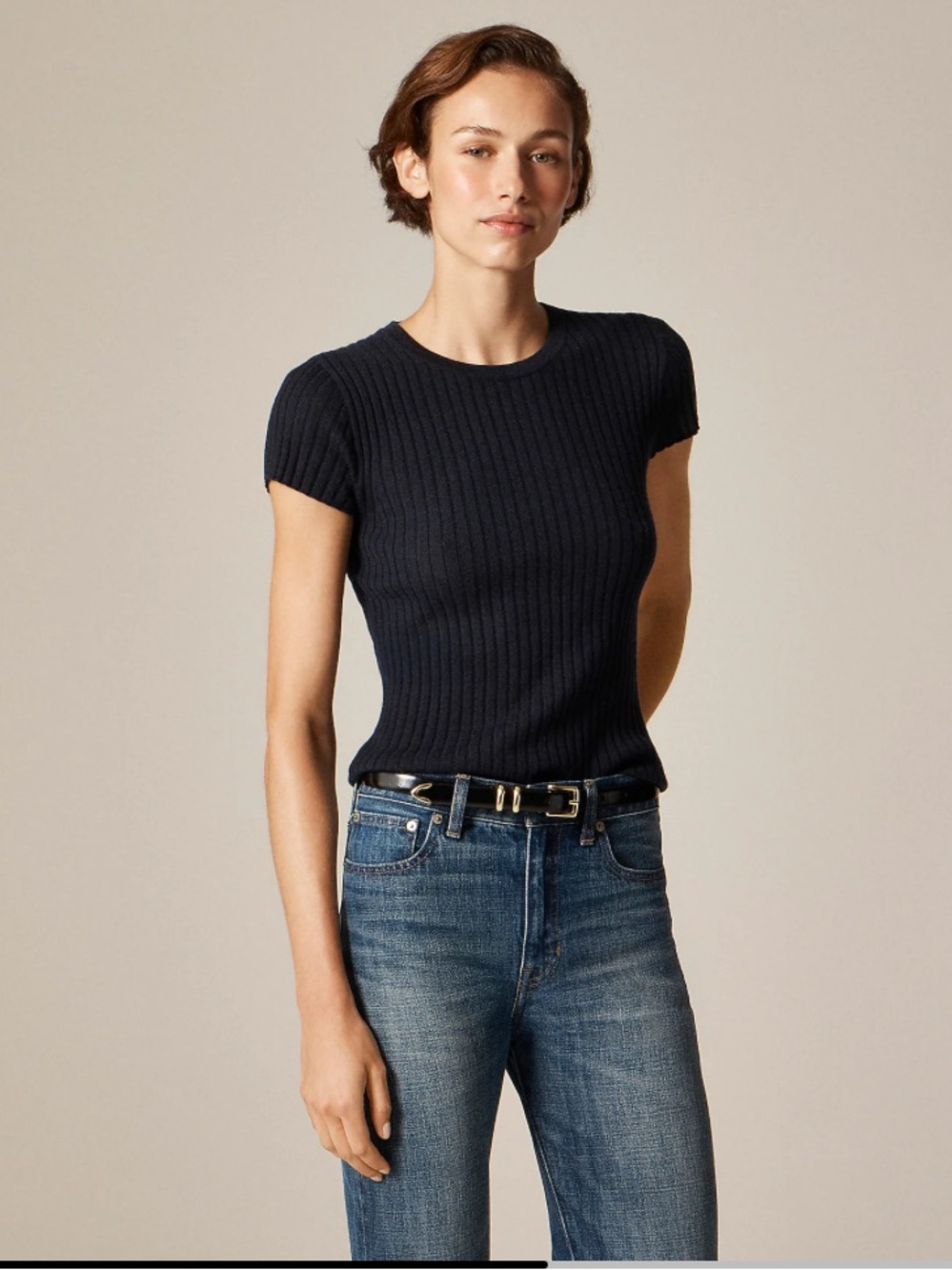 J. Crew Featherweight cashmere ribbed sweater-tee - Ink Navy